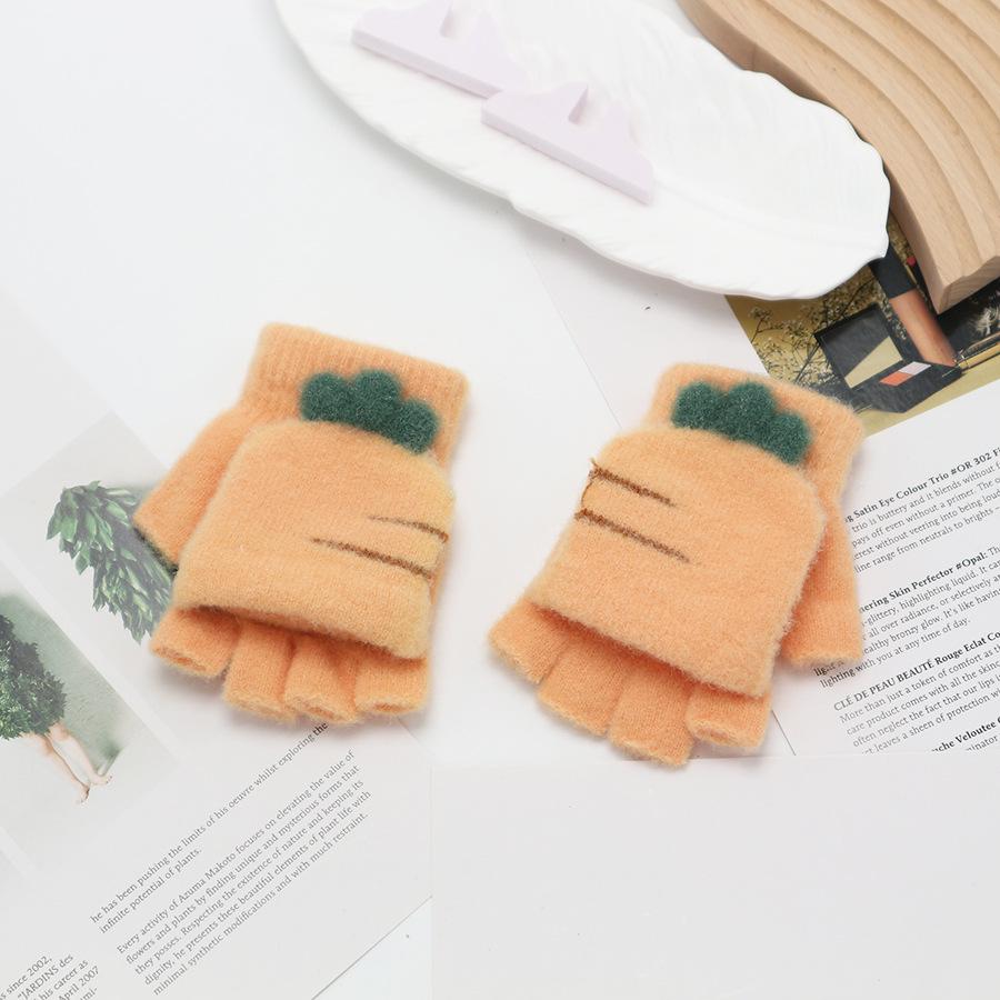 Children's Cute Cartoon Flip-Gloves: Cold-Proof, Half-Finger Winter Writing Warmth for Boys and Girls