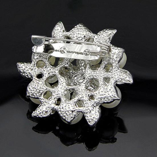 Elegant Flower Rhinestone Imitation Pearl Wedding Bridal Scarf Brooch Pin Gift