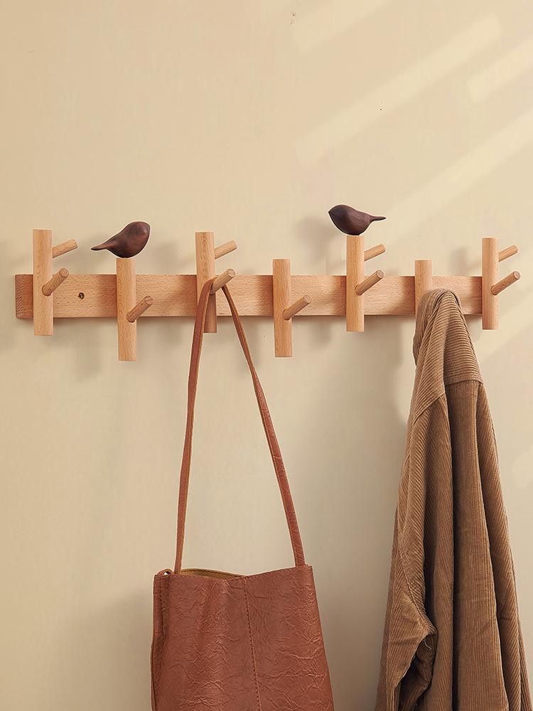 Creative Clothes Hanger Foyer Entrance Wood Hangers Multifunctional Bag Key Coat Hook Wall Mount Coat Racks Hanging Organizers