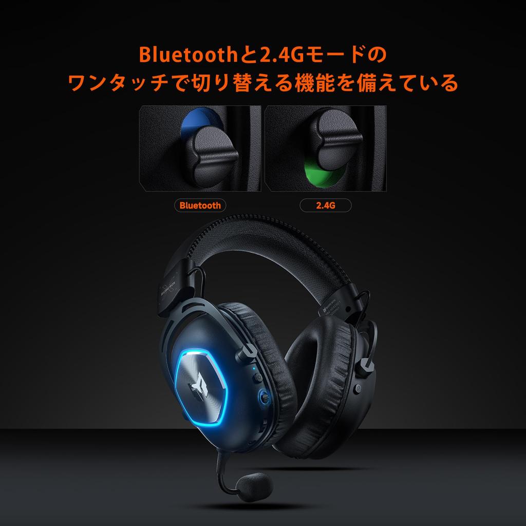 BIGBIG WON HALO PRO BIGBIG WON Wireless Gaming Headset with Noise 3D Low and Boom Microphone Earphones, 2.4G/Bluetooth/3.5mm Wired/Type-C Connection,