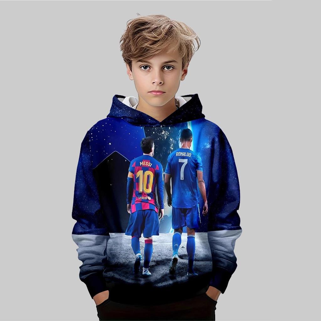 Autumn 3D Football Printed Hoodies Fashionable Casual Sports Long Sleeved Children's Boy Hooded Sweatshirts