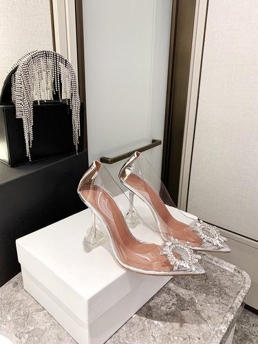 Fashion 2025 Sunflower Rhinestone High Heels Pointed Toe PVC Transparent Butterfly Rhinestone Sandals Baotou Women's Shoes