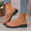Damen Loafer mit breiter Weite und Plateau, Flats mit Blockabsatz im britischen Stil, Vintage Freizeitschuhe für Damen