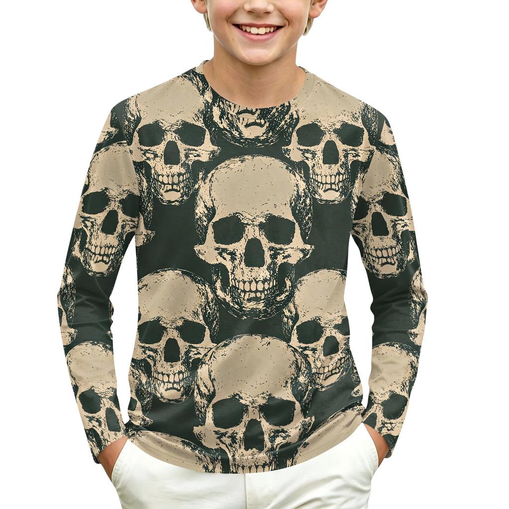 Kids Long Sleeve Round Neck T-Shirt with Halloween Print for Casual Everyday Wear