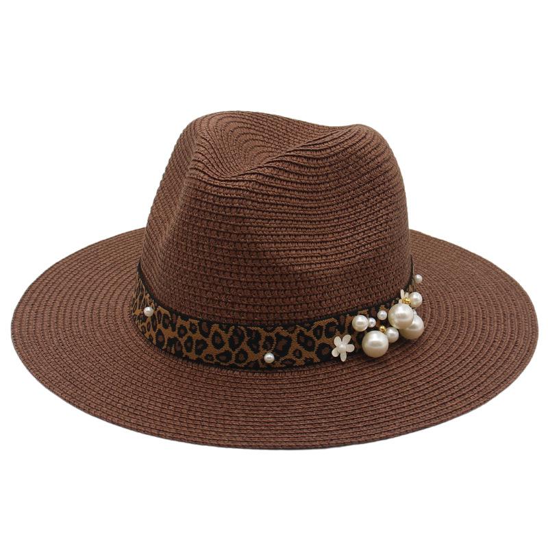 Spring And Summer 2022 New Panama Straw Hat Leopard Print Pearl Top Hat Men And Women Elegant Foldable Jazz Hat