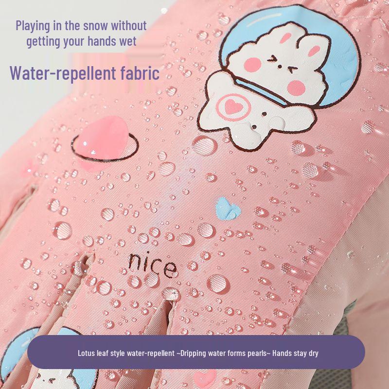 Kids' Cute Waterproof Winter Ski Gloves with Thick Velvet Lining, Warm for Boys & Girls