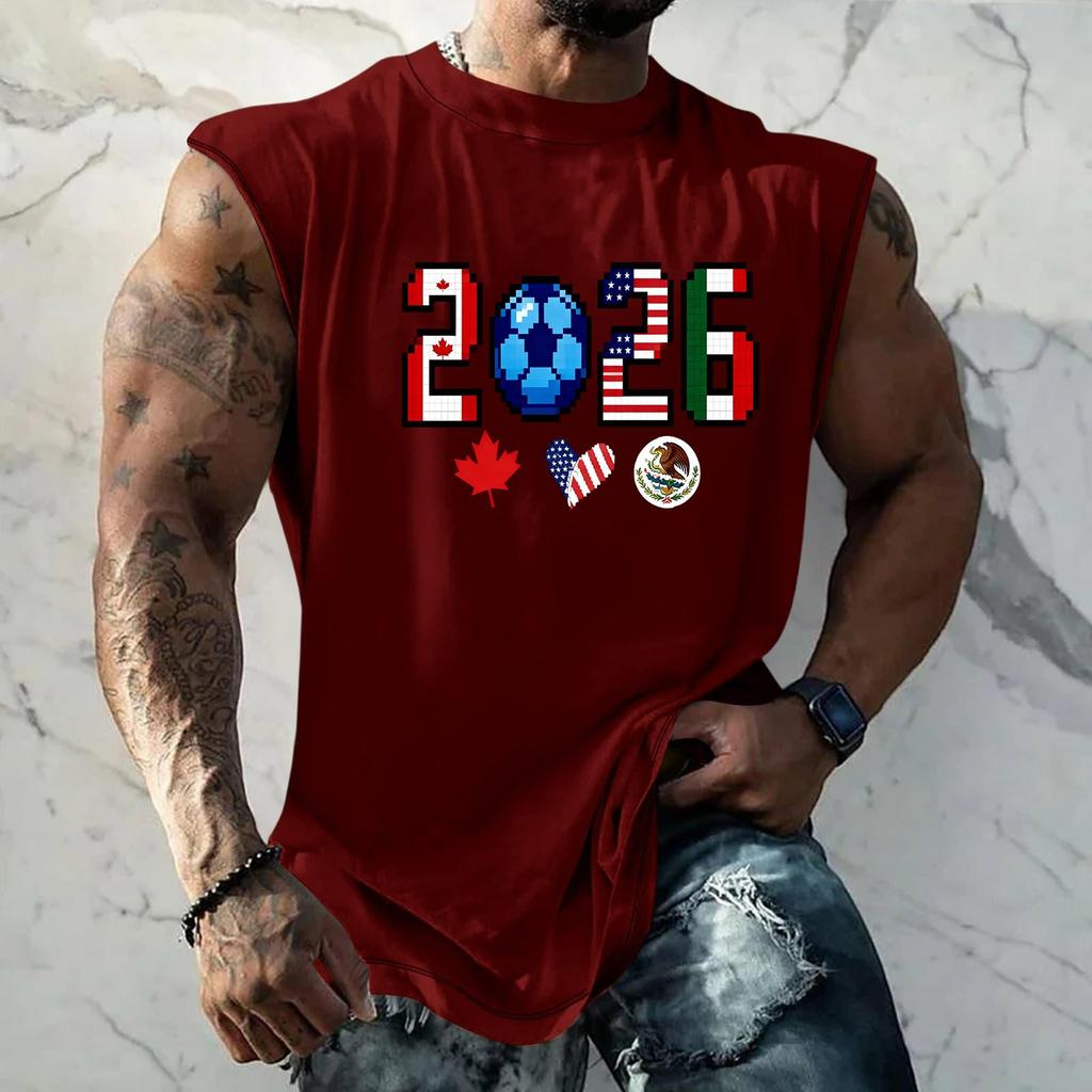 Men's Sleeveless Basic Muscle Tank Top Loose Fit Soccer Themed Graphic Print Summer Casual Athletic Shirt for Daily Wear