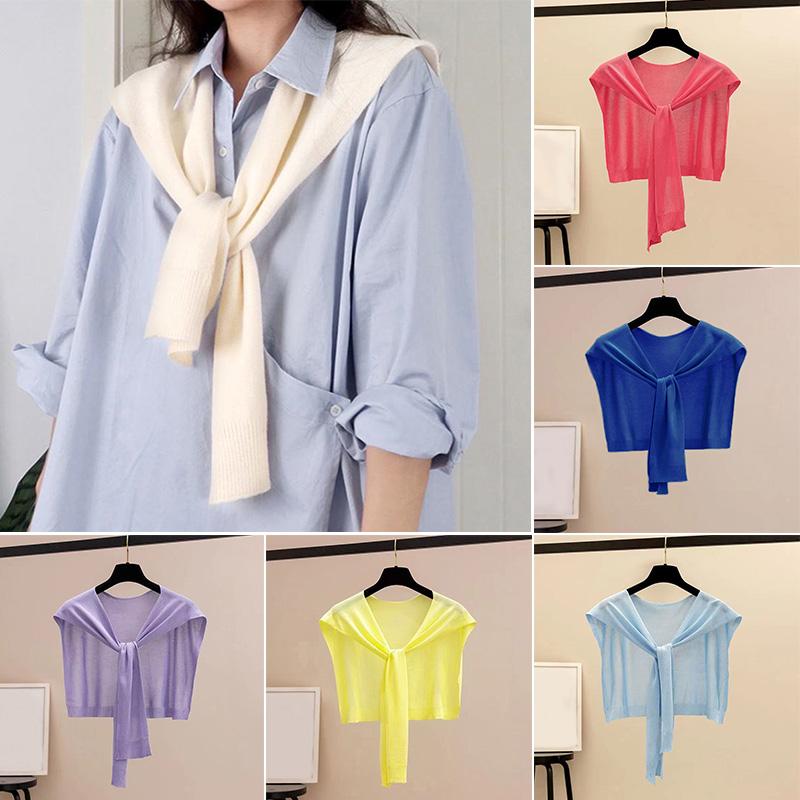 

Женская защита шеи, вязаная шаль, солнцезащитный крем, накидка из ледяного шелка, завязанный искусственный воротник, тонкий шарф-кондиционер