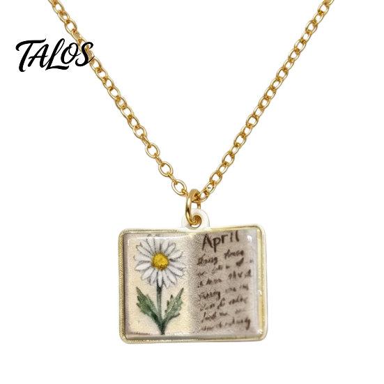 Talos Women Birth Flower Necklace, Floral Book Pendant January To December Month Gift for Wife Girlfriend