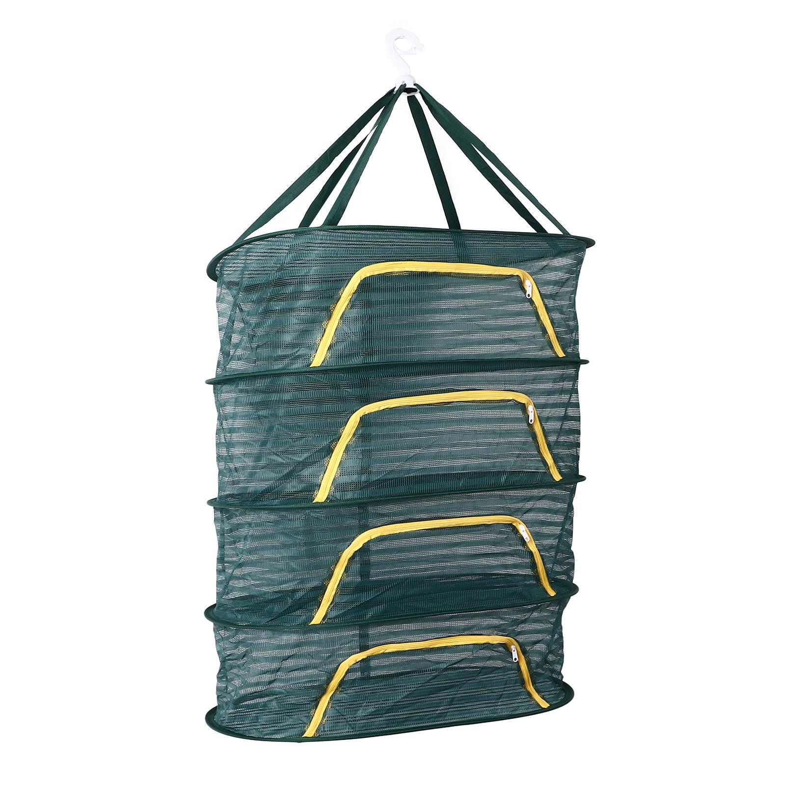 

4 Layer Herb Drying Rack with U Shaped Zipper Dark Green Foldable High Elastic Fine Mesh Plant Drying Rack Net for