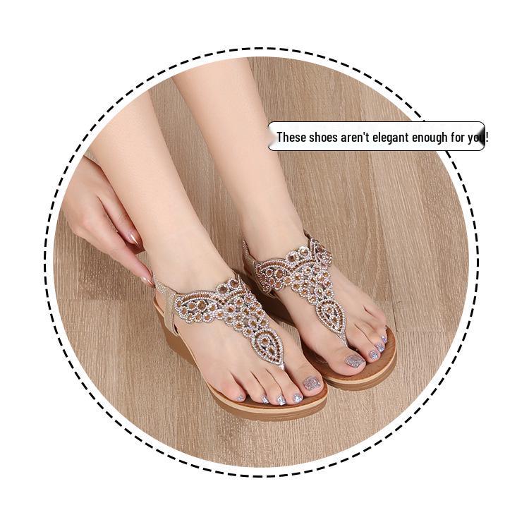 2026 Bohemian Rhinestone Wedge Sandals - Korean Style, Thick Sole for Women