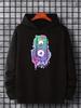 Unisex Monster Graphic Hoodie, Casual Slightly Stretch Breathable Drawstring Hooded Sweatshirt, Unisex Clothing For Outdoor