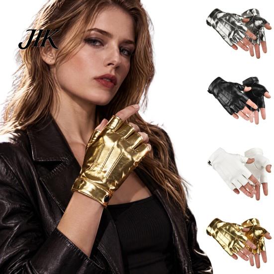 Cool Button Detail Gloves 1 Pair Punk Fingerless for Men Women, Faux Leather Goth Accessories Outfits Anti-slip Tactical Cycling Driving And