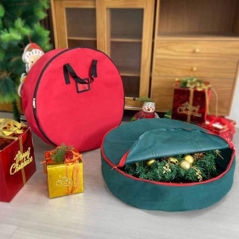 Holiday Wreath Storage Bag with Carry Handles, Label Window, Full Closure, and Fabric Storage for Seasonal Items
