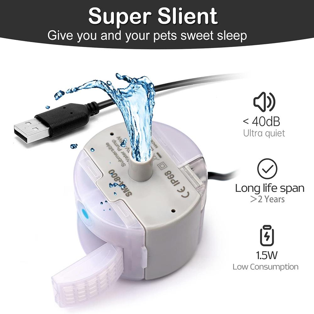 Náhradní vodní čerpadlo pro motor fontány na vodu pro kočky, ponorné čerpadlo, fontána na vodu pro domácí mazlíčky, kočky, SMA-800, USB, tiché vodní čerpadlo, příslušenství