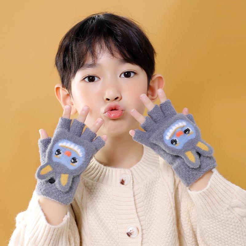 Kinder Klapphandschuhe Jungen und Mädchen Winter fünf Finger warm halten 2025 neu niedlich Studenten und Mädchen halbe Finger
