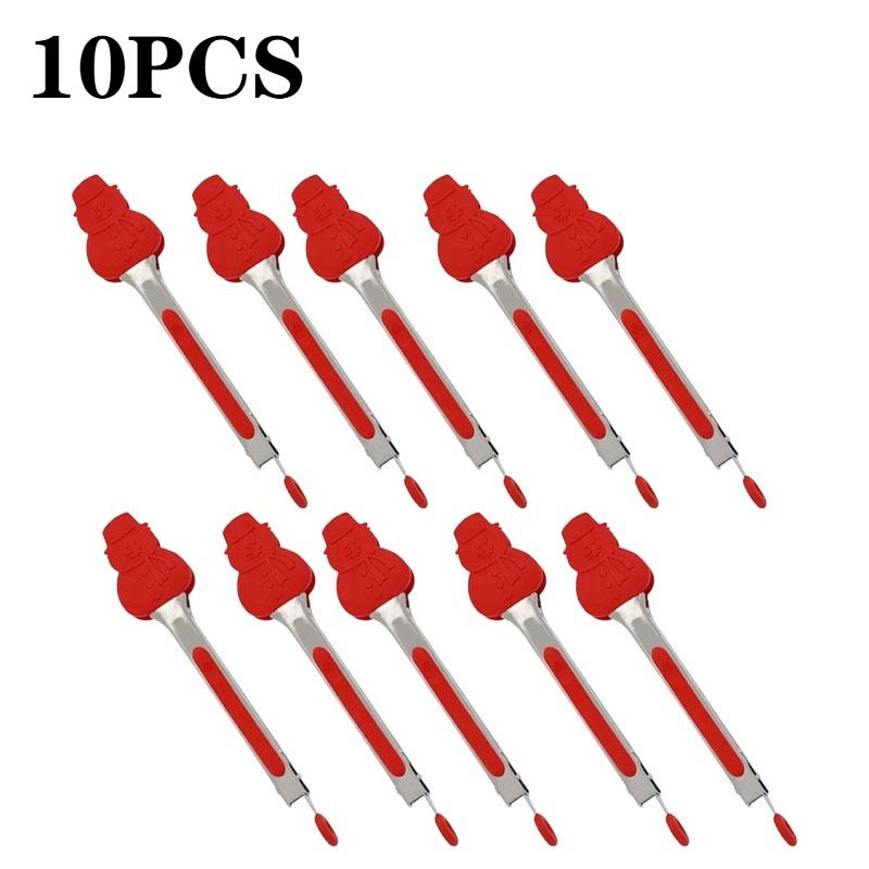1-10PCS Christmas Silicone Stainless Steel Food Tongs High-Temperature Resistant Non-Stick BBQ Steak Grill Tongs for Home Use