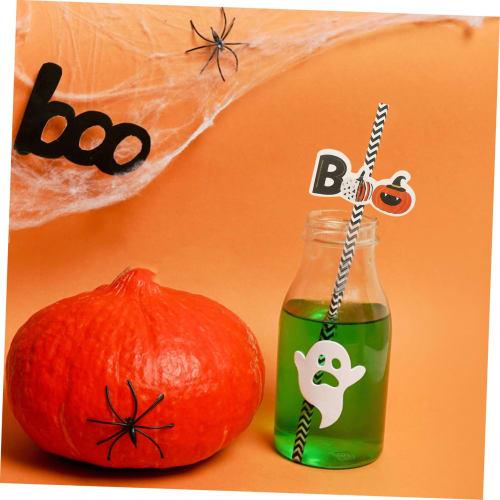 NUOLUX 72-Pack Halloween Decorative Straws, Party Paper Straws with Cute Pumpkin and Witch Hat Designs, Creative Drinking Straws