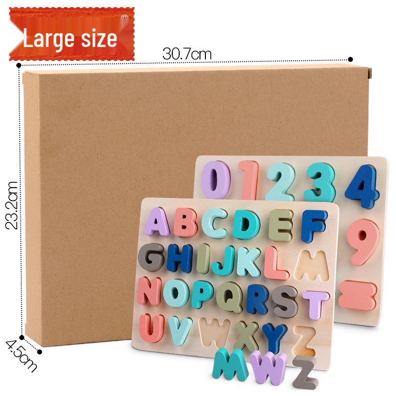 Dětská vzdělávací dřevěná puzzle deska pro písmena, čísla a tvary