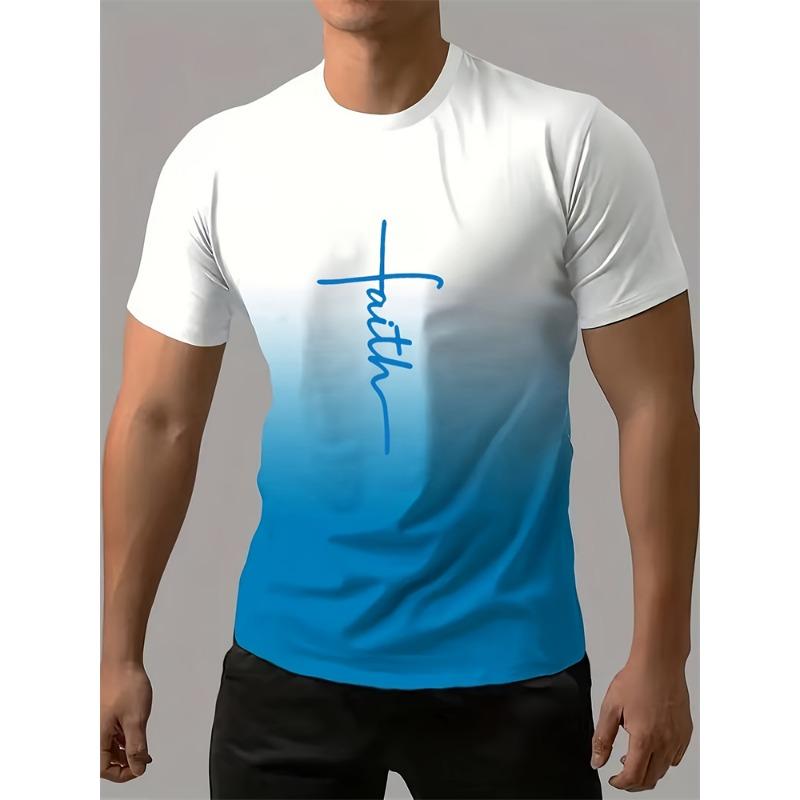 Men's T-Shirt Gradient Style "reset" Graphic Letter Print Mens Comfort Chic T Shirt Short Sleeve Quick Dry Oversized Apparel Top