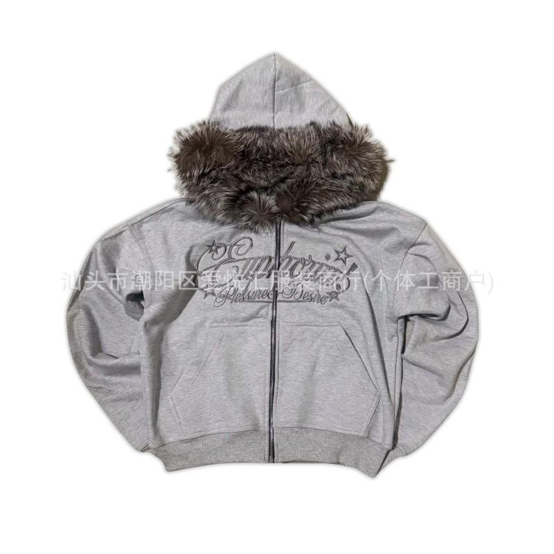 Oversized Hooded Zip-Up Sweatshirt With Embroidery