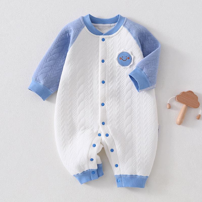 Three-Layer Quilted Baby Romper: Thickened Autumn/Winter Crawling Suit for Newborns, Boys, and Girls.