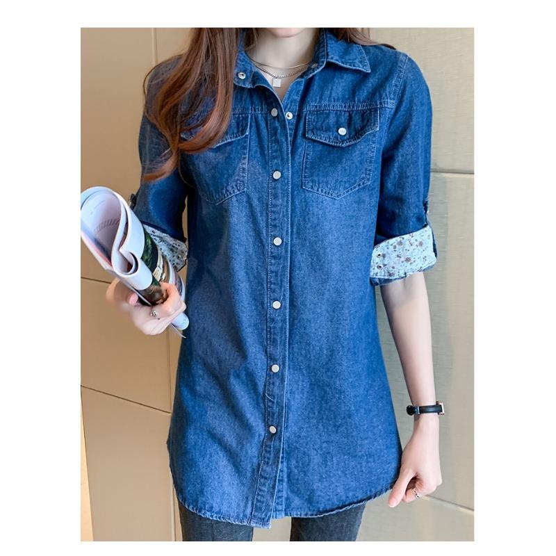 Camicia Casual in Denim a Maniche Lunghe alla Moda da Donna Stile Coreano Ampia Nuova con Rever Primavera e Autunno Ufficio Blusa Lunga Streetwear Top Giacca Abbigliamento