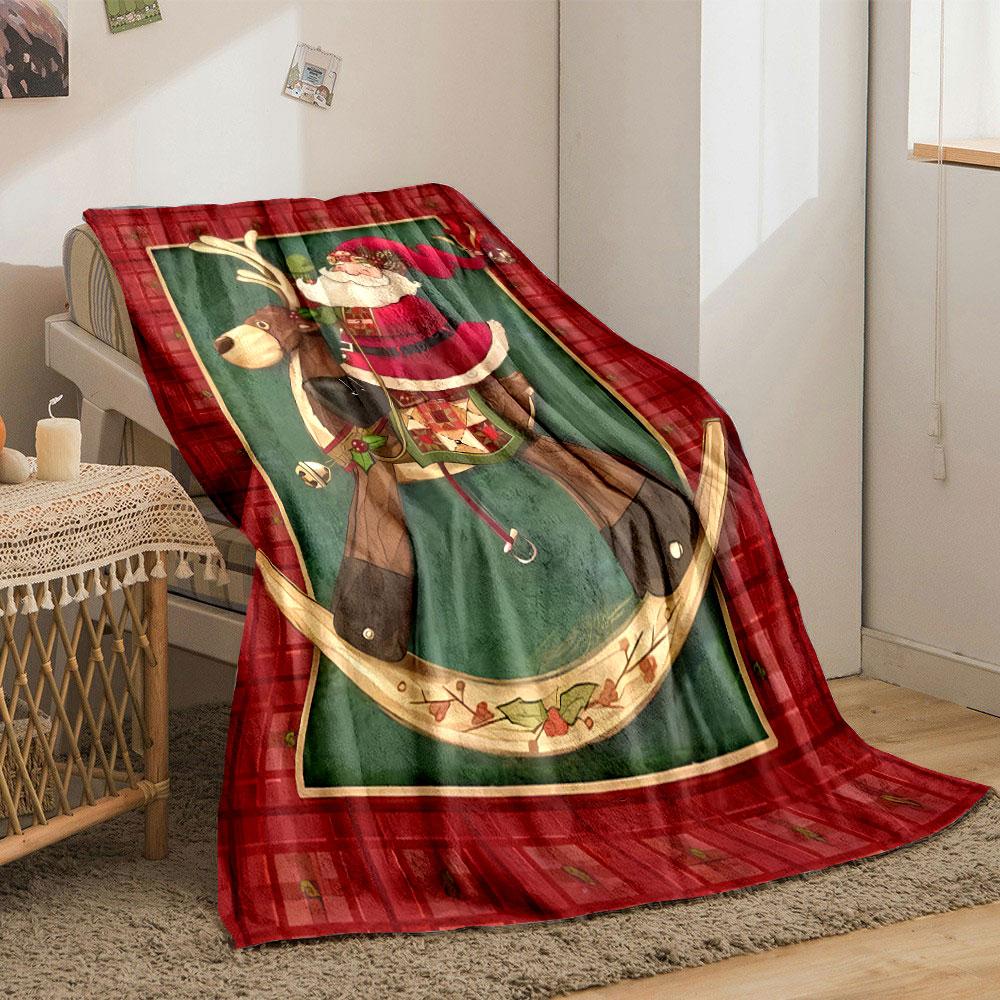Santa Claus Rocking Reindeer Christmas Blanket bedroom Blanket for Livingroom Couch lunch break Soft throw for Friend's festival Gift