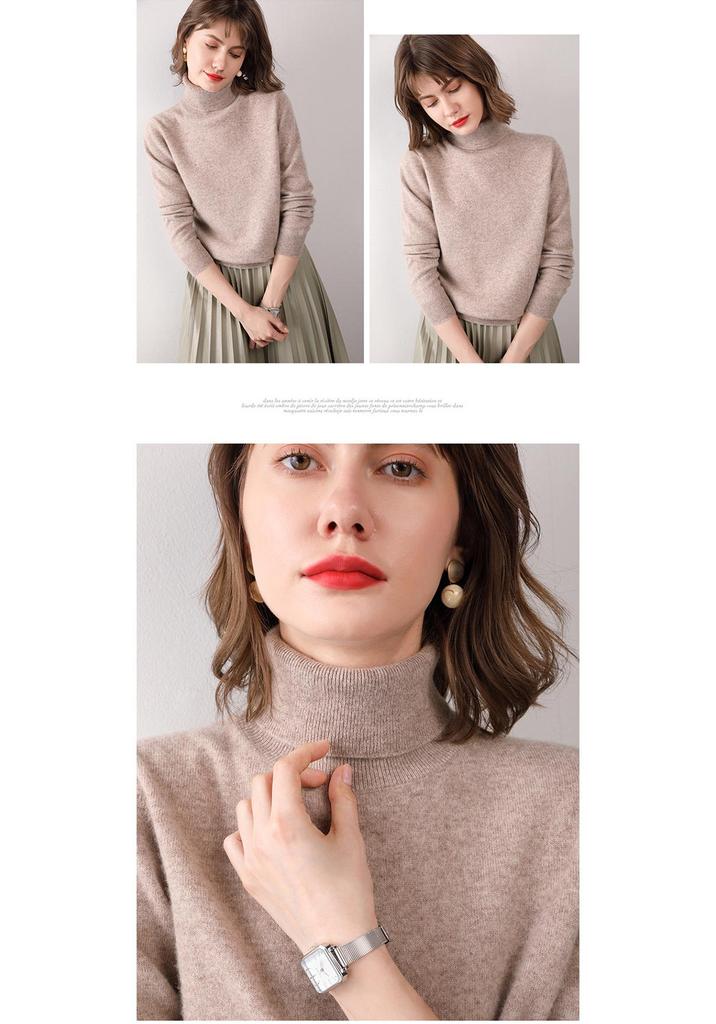 Women's High Neck 100% Pure Wool Sweater - Cashmere Knit Inner Layer Cardigan for Autumn & Winter
