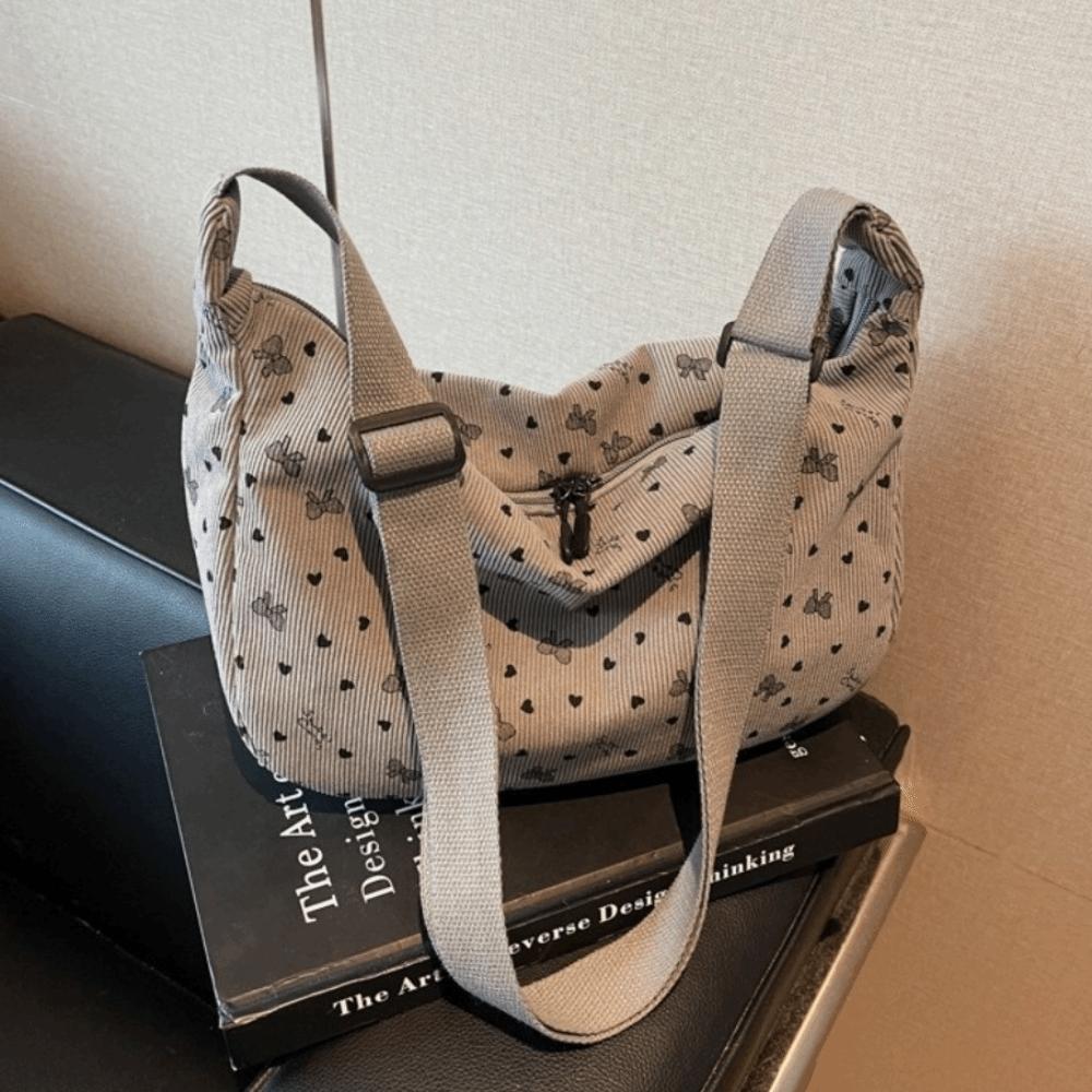 New Corduroy Strip Crossbody Bags Korean Style Large Capacity Girls Hobos Bags Bowtie Zipper Dumpling Pouch Daily Use