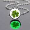 Luminous Four-Leaf Clover Glass Pendant Necklace - Lucky Student Accessory