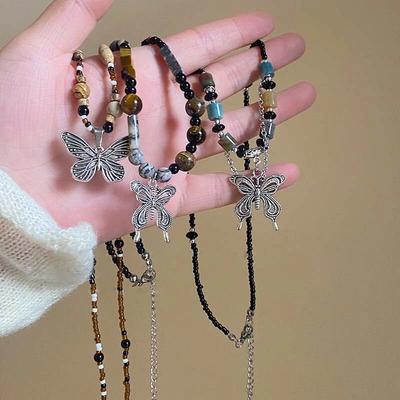 Butterfly Ethnic Style Pendant Vintage Fashion Women Y2K Elegant Ethnic Style Sweater Chain Necklace Jewelry Gifts