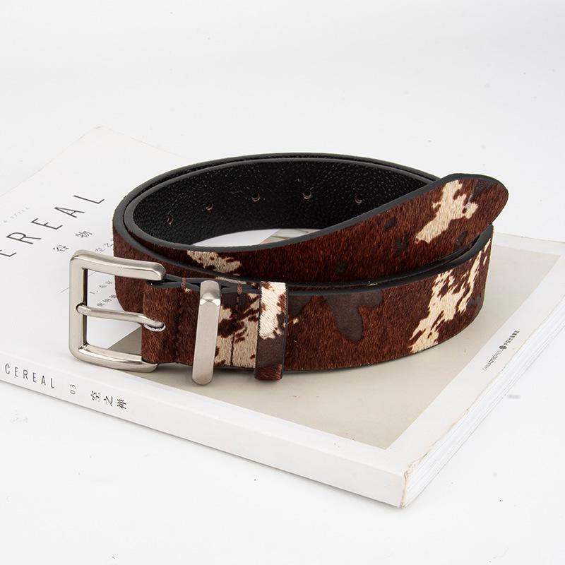 

Трендовый ретро ремень из натуральной кожи с коровьим принтом для женщин, литературная серебряная пряжка-пин, для джинсов, кожаный ремень высокого класса 105cm