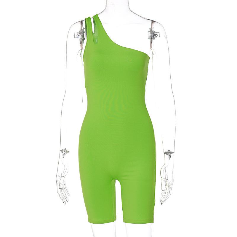 Abbigliamento da donna europeo e americano, stazione internazionale, tuta sportiva da yoga monospalla a tinta unita senza maniche, aderente, che solleva i fianchi