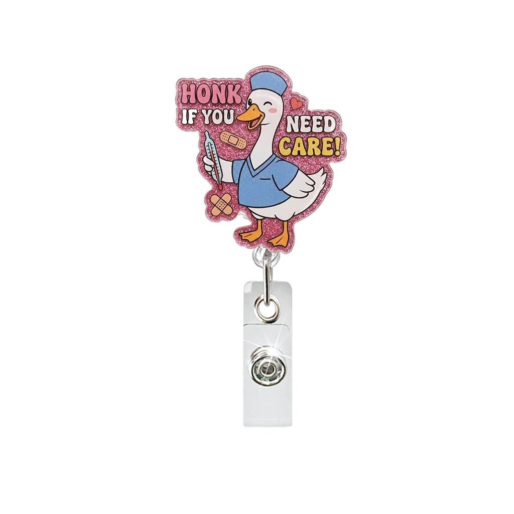 Goose Badge Reel Funny Retractable Id Holder Acrylic Badge Reel Glitter Doctor Id Badge Holder For Key Card Holder Teachers