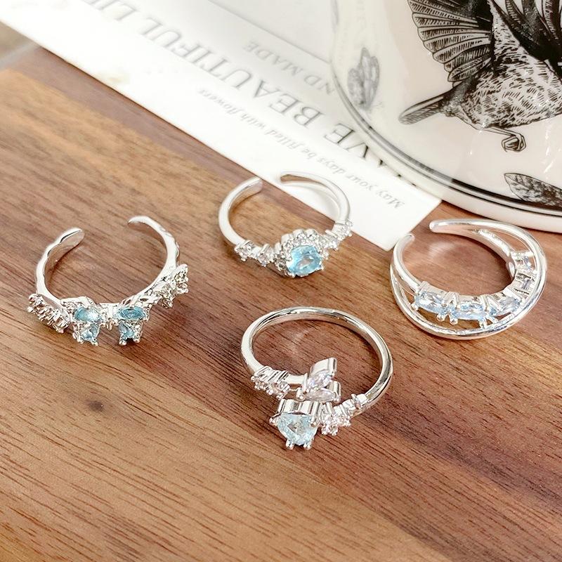 [Ice Crystal Butterfly Shadow] Sea Blue Zircon Exquisite Butterfly Opening Ring Light Luxury Niche Super Immortal Stacked Ring Woman