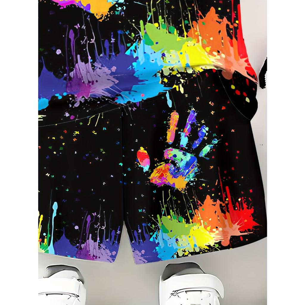 Boys' Set of Fashionable 3D Printed Casual Pullover, Short Sleeved Shorts, T Sports Shirt, Boys' Outdoor T-Shirt Shorts Set, Perfect for Outdoor