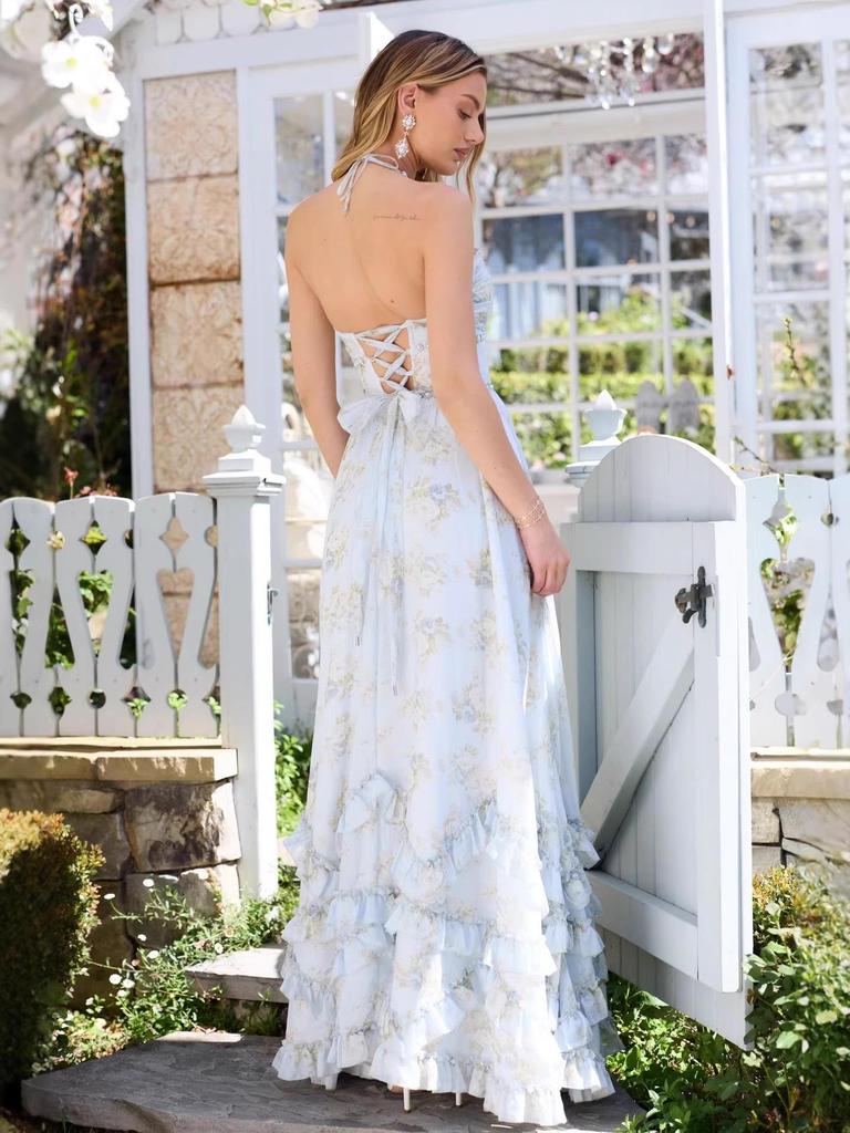 2026 New Cross-Border Women's Floral Backless Halter Dress - Sexy Vacation Style