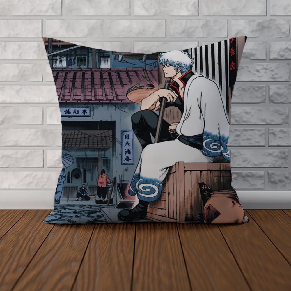 Gintama Animationskissenbezug für Auto Sofa Dekoration Zuhause Zweiseitiger Druck Plüsch Quadratisch Wurfkissen Kissenbezug