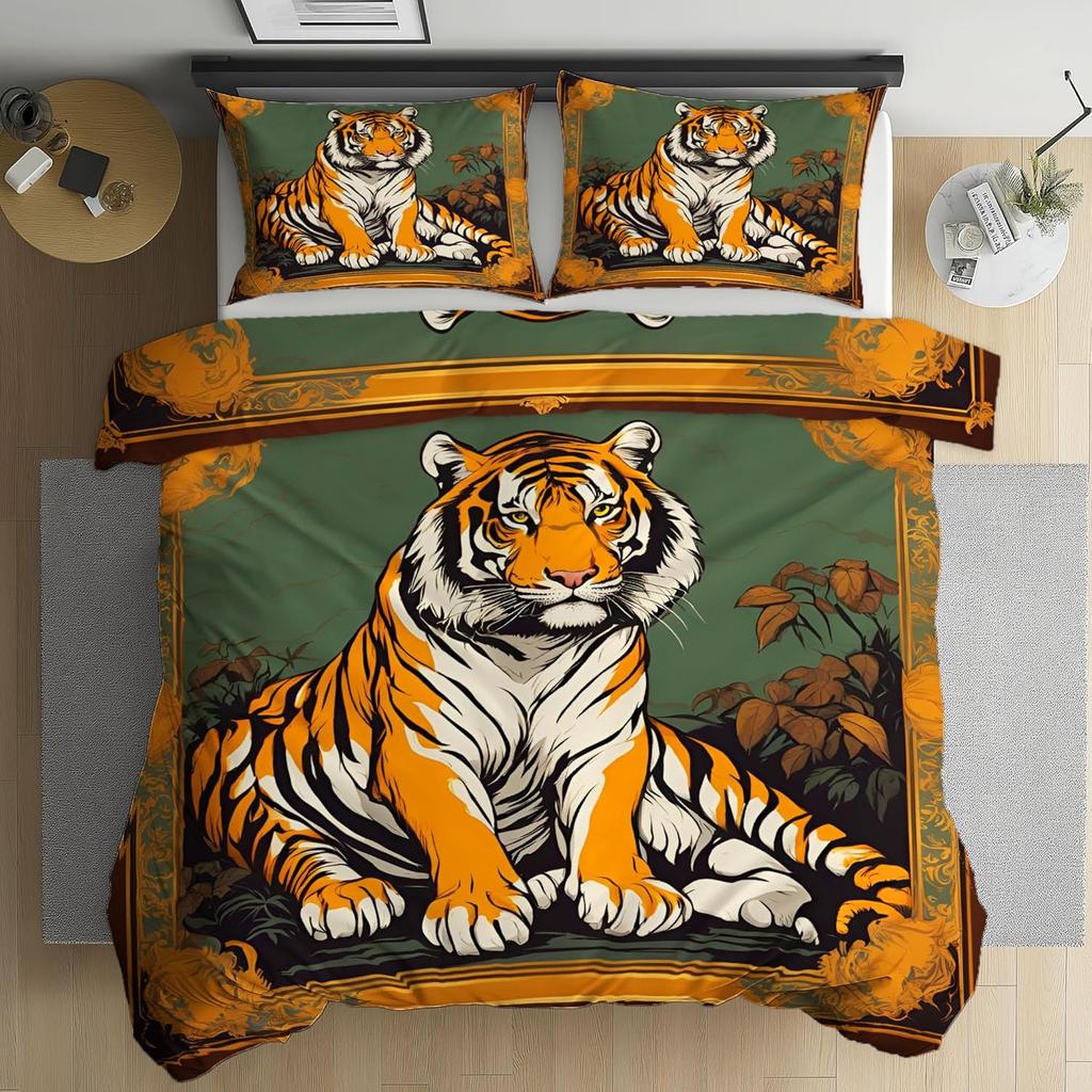 Kreskówkowe Zwierzęta Zestaw Pościeli Tygrys, Miękki Zestaw Pościeli z Mikrofibry, Uroczy Tygrys Dwustronna Pościel Poszwa na Kołdrę i Poszewka 75x50cm