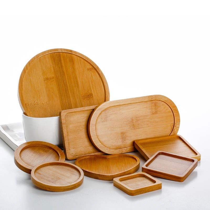 Bamboo Mini Tray Multi Style Storage Trays For Jewelry Photography Props Coaster Flower Pot Base Desktop Storage Supplies