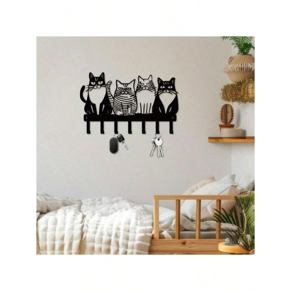 Colgador de Llaves Metálico de Gato Vintage Estante Colgador de Pared para Entrada Cocina Almacenamiento