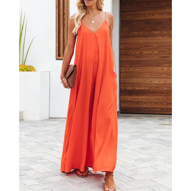 Dames Effen Kleur Bretels Wijde Pijpen Zakken Casual Commuter Jumpsuit