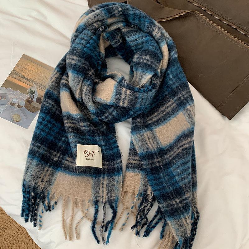 New Maillard Scarf Women's Autumn and Winter Korean Version Versatile Plaid Thickened Student Couple Scarf Mohair Warm