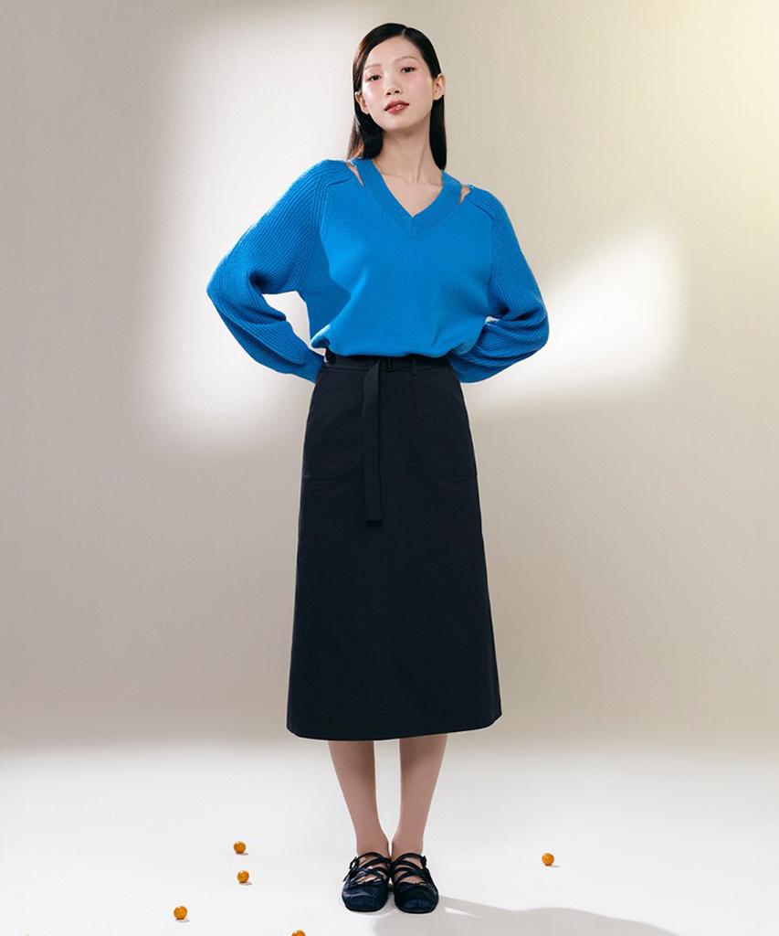 Deoesji Belted Gabardine Skirt