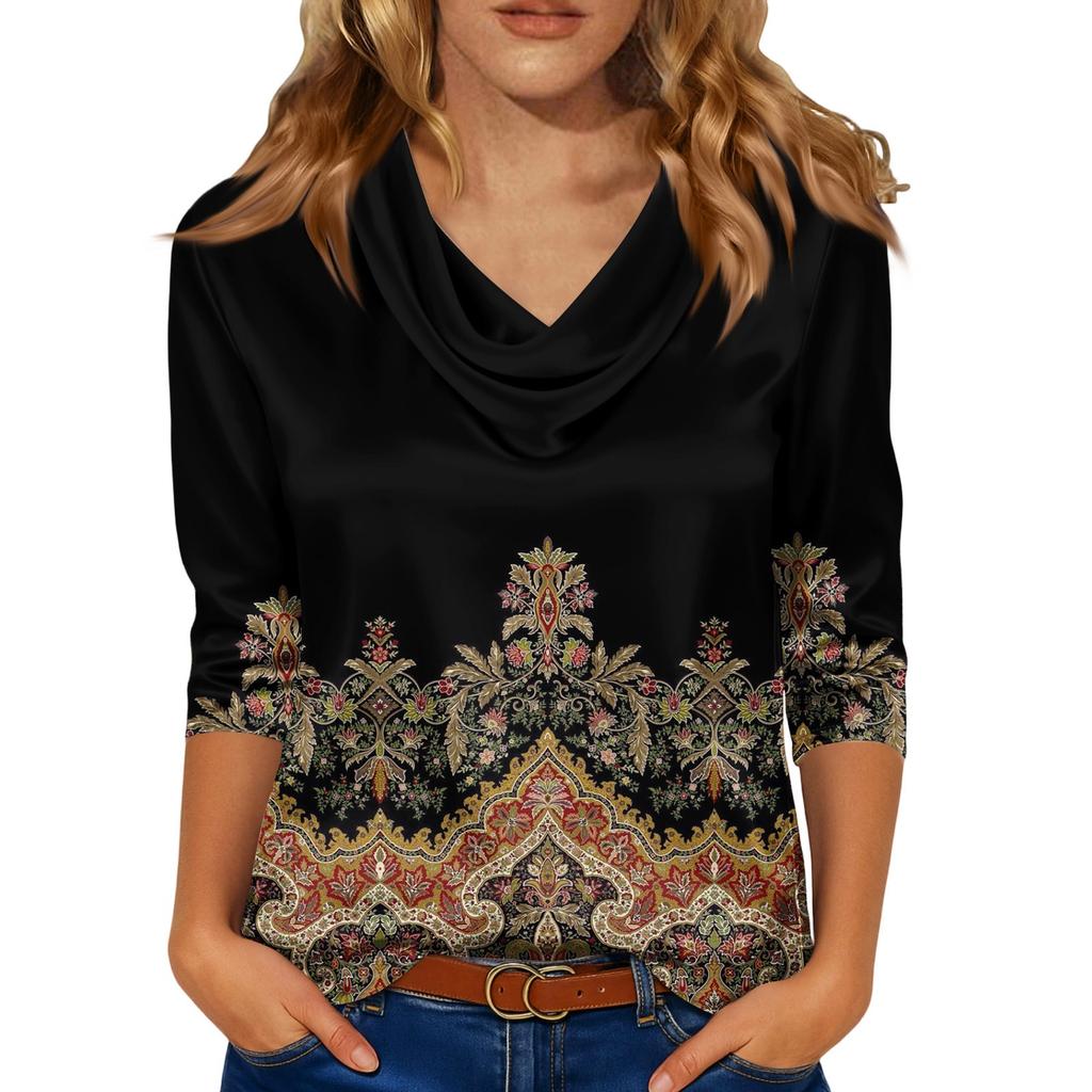 Kadınlar İçin Şık 3/4 Uzun Kollu Gömlekler İş Günlük Kıyafet Üstleri