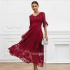 Abito a ruota grande europeo e americano atmosfera alla moda scollo a V temperamento elegante jacquard manica a tre quarti