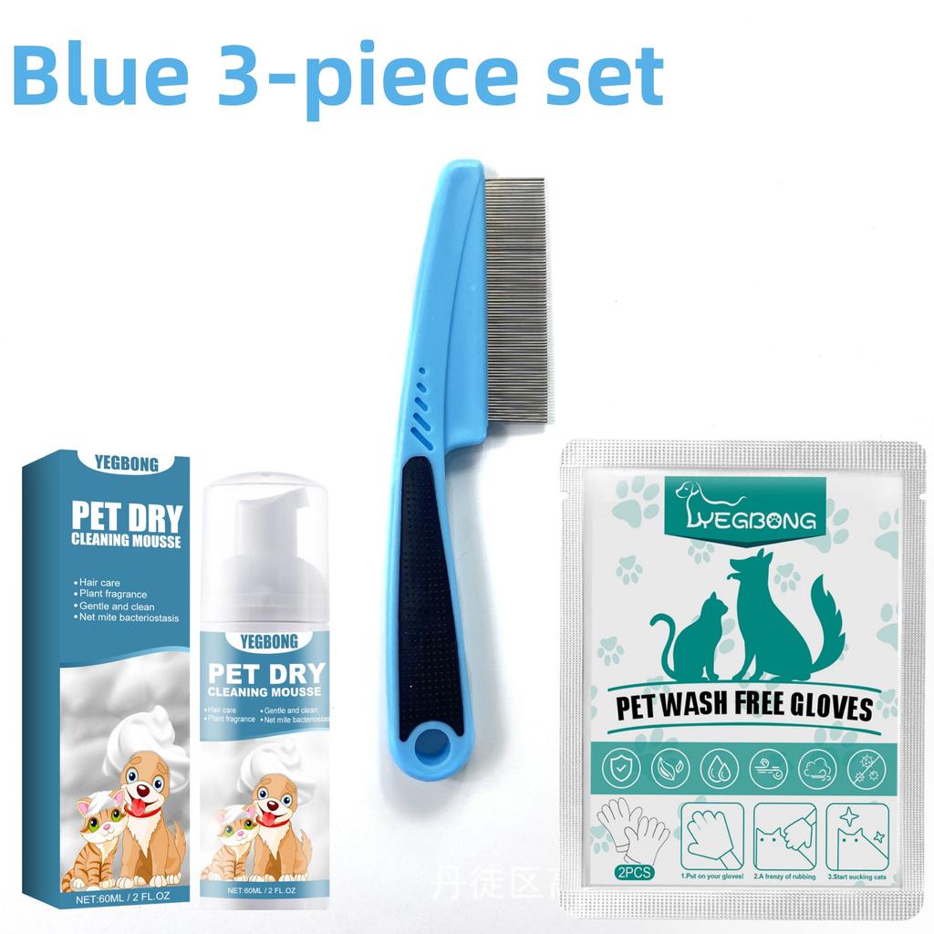 Yegbong Pet Dry Shampoo No Rinse Waterless Wash for Cats Dogs Odor Removal Hair Care Deshedding Dense Comb Gloves Cleaning Kit