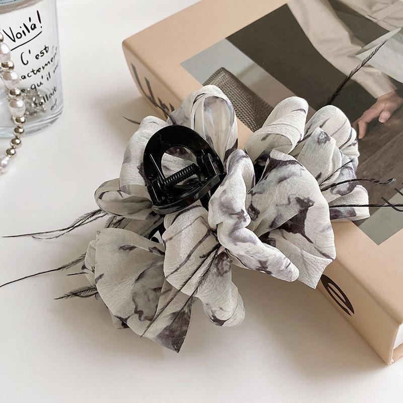 Elegant Chiffon Bow Hair Claw Clamp New Large Hair Crab Barrettes Vintage Hairpins For Women Print Hair Accessories Ornament