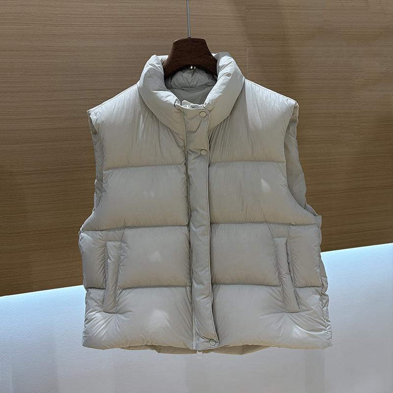 New Stand-up Collar Down Vest Women's White Duck Down Thickened Warm Puff Vest Sleeveless Vest Winter